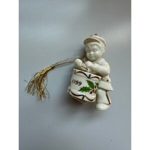 Lenox 1999 Boy Drummer Christmas Ornament Porcelain Holly Gold Tassel